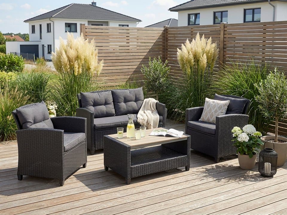 KONIFERA Gartenlounge-Set St. Tropez, 11-tlg., 2er-Sofa, 2x Sessel, Tisch 90x55x42,5 cm, inkl. Auflagen, Polyrattan/Stahl, Balkon-Loungeset