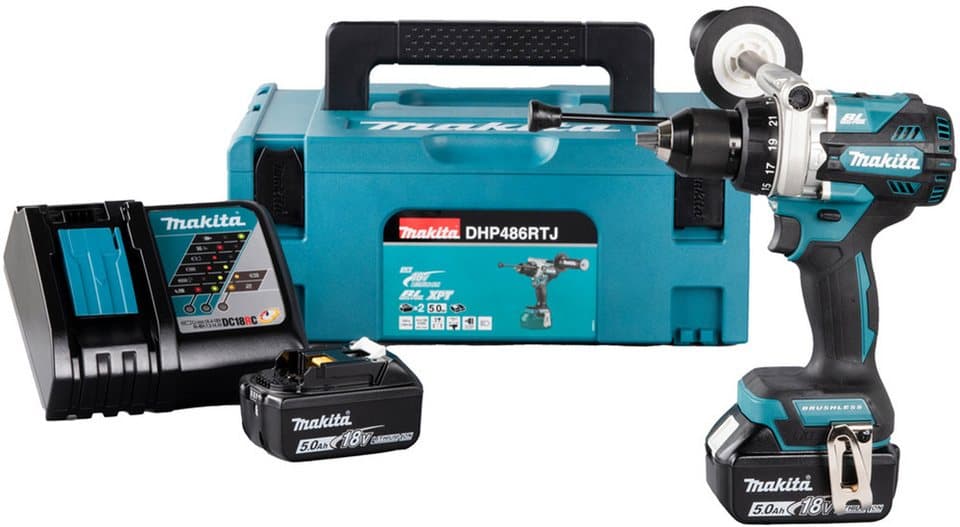 Makita Akku-Schlagbohrschrauber DHP486RTJ, (Set), inkl. 2 Akkus 18V / 5,0 Ah und Aufbewahrungskoffer